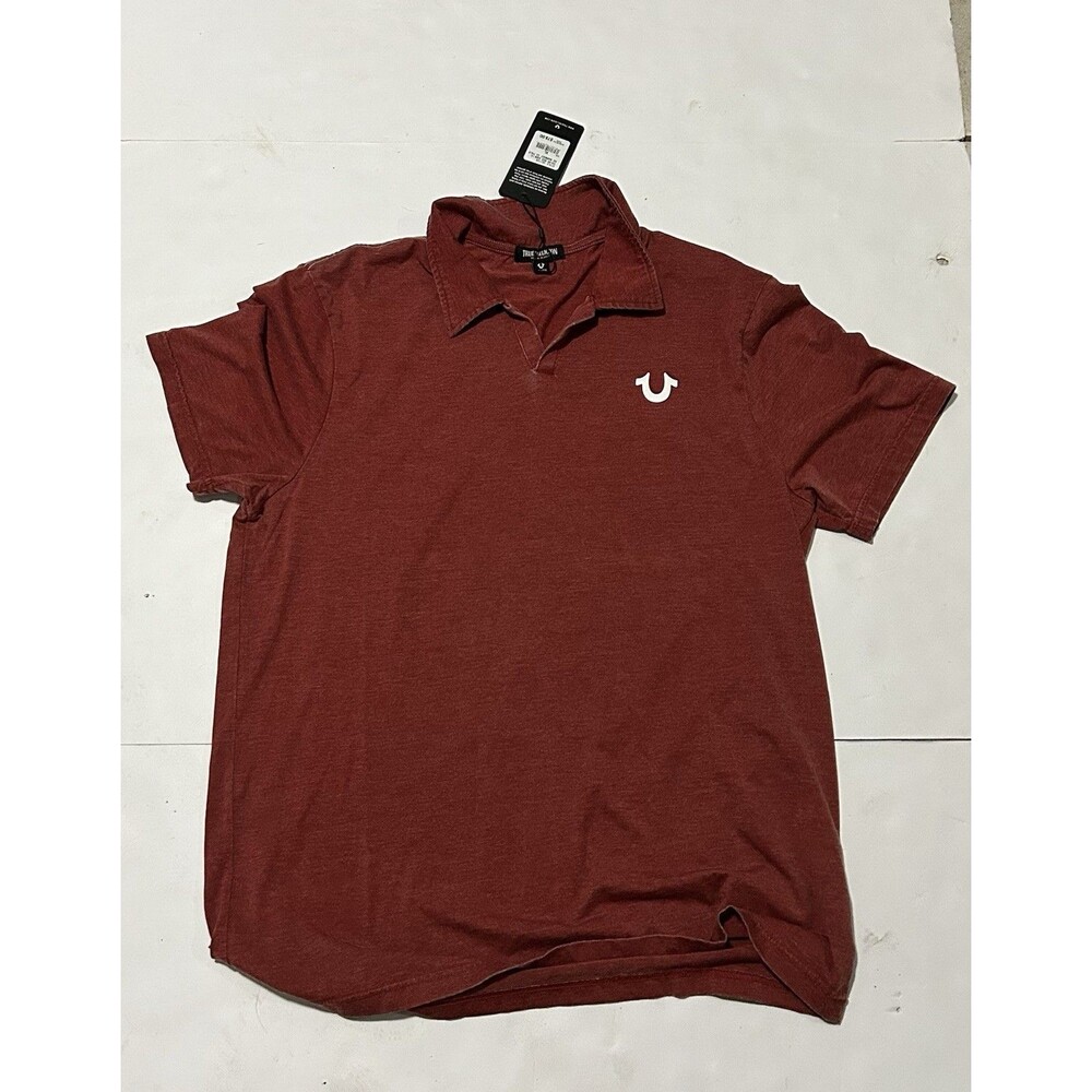 New True Religion Men's Polo Shirt Size L Style 107720 Red Dahlia Hs Burnout